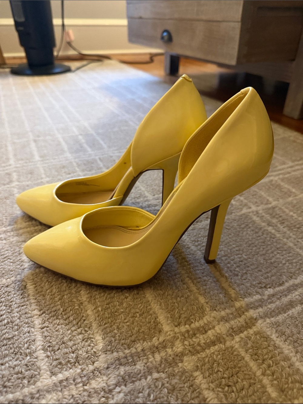 BCBG Paris Yellow Patent Pointed-Toe Stiletto Pumps